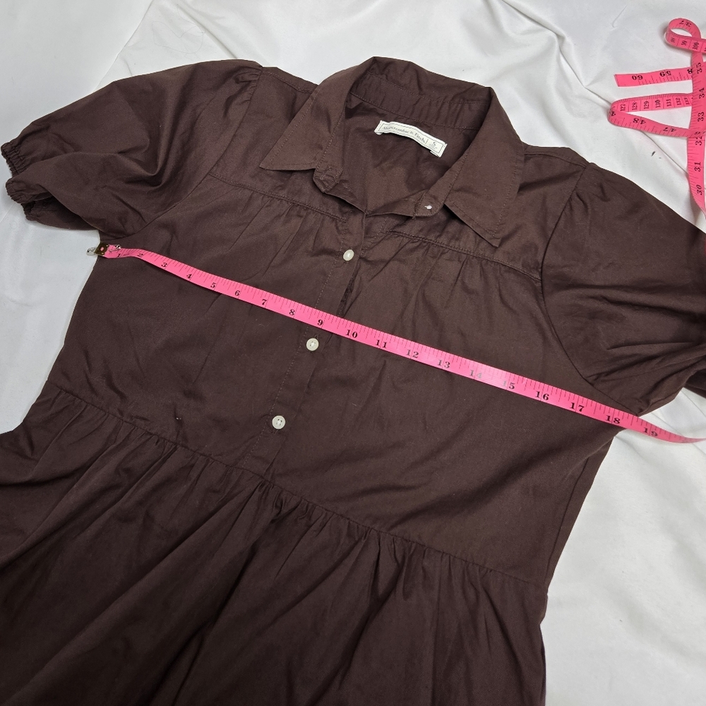 ABERCROMBIE & FITCH brown tiered‎ puff sleeve poplin trapeze mini dress S - Picture 8 of 12